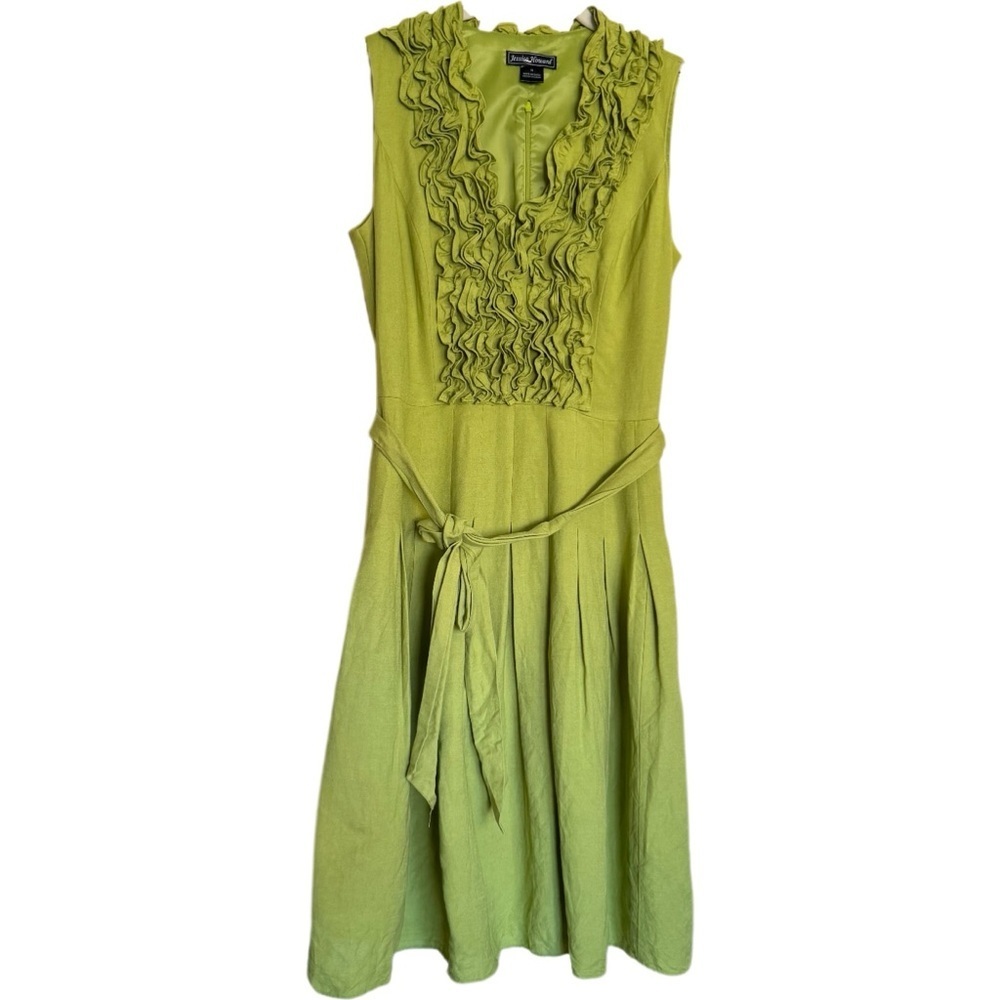Jessica Howard Linen Spring Summer Dress Sz 8 Lime Green Sleeveless Feminine